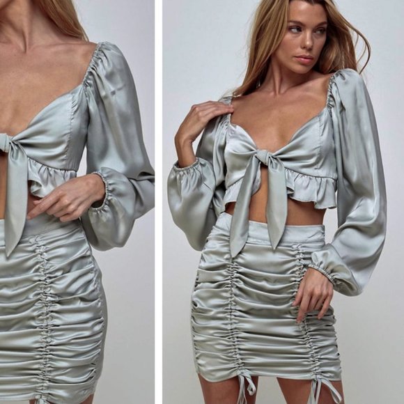 Cassie Ruched Skirt Satin High Waisted Mini - Picture 10 of 11